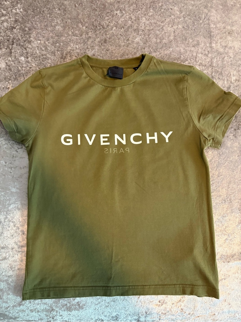 Givenchy Olive Green Logo Tee with White Print